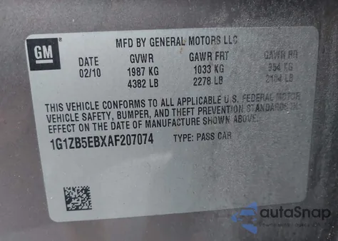 2010 Chevrolet Malibu Ls z USA, uszkodzony, nr VIN 1G1ZB5EBXAF207074